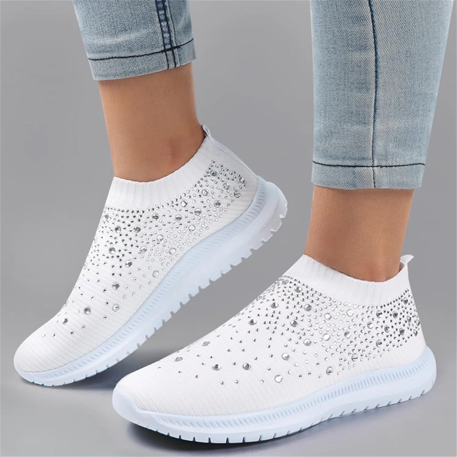 Lausiuoe Running Shoes For Women Arch Support Slip On Breathable Walking Shoes Fashion Sneakers Gym Workout Tennis Shoes