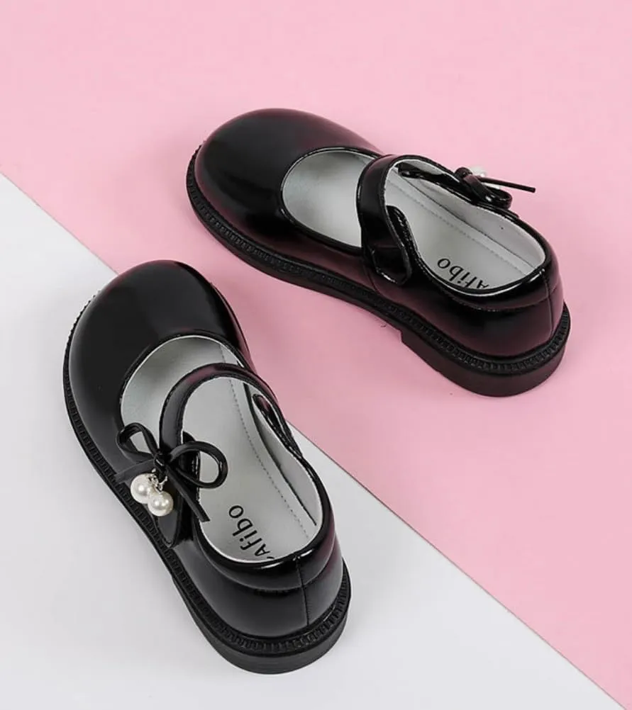 Little Girls Patent Leather Mary Jane Flats Black School Uniform Dress Shoes