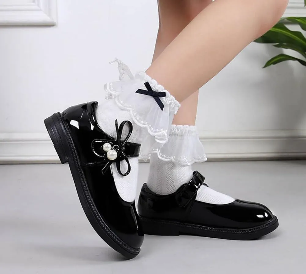 Little Girls Patent Leather Mary Jane Flats Black School Uniform Dress Shoes