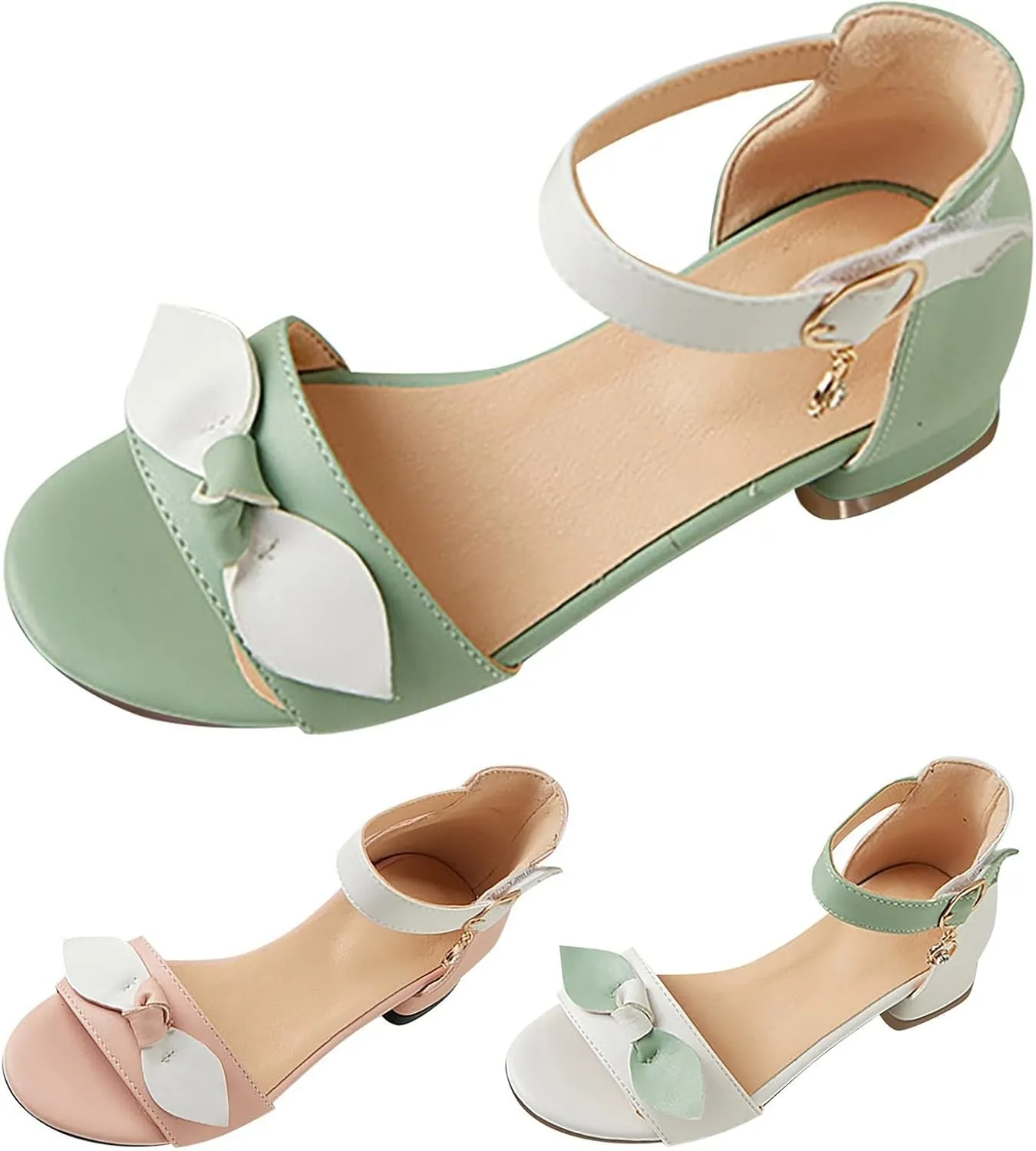Low Heel Closed Toe Ankle Strap Sandals for Kids Girls Buckle Strap Prom Dress Shoes for Toddler Flip Flops Casual