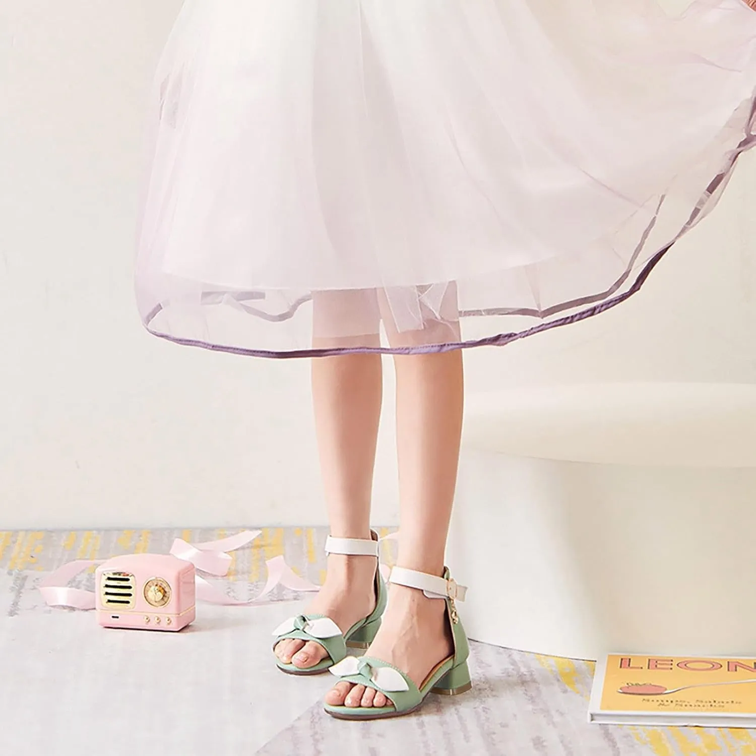 Low Heel Closed Toe Ankle Strap Sandals for Kids Girls Buckle Strap Prom Dress Shoes for Toddler Flip Flops Casual