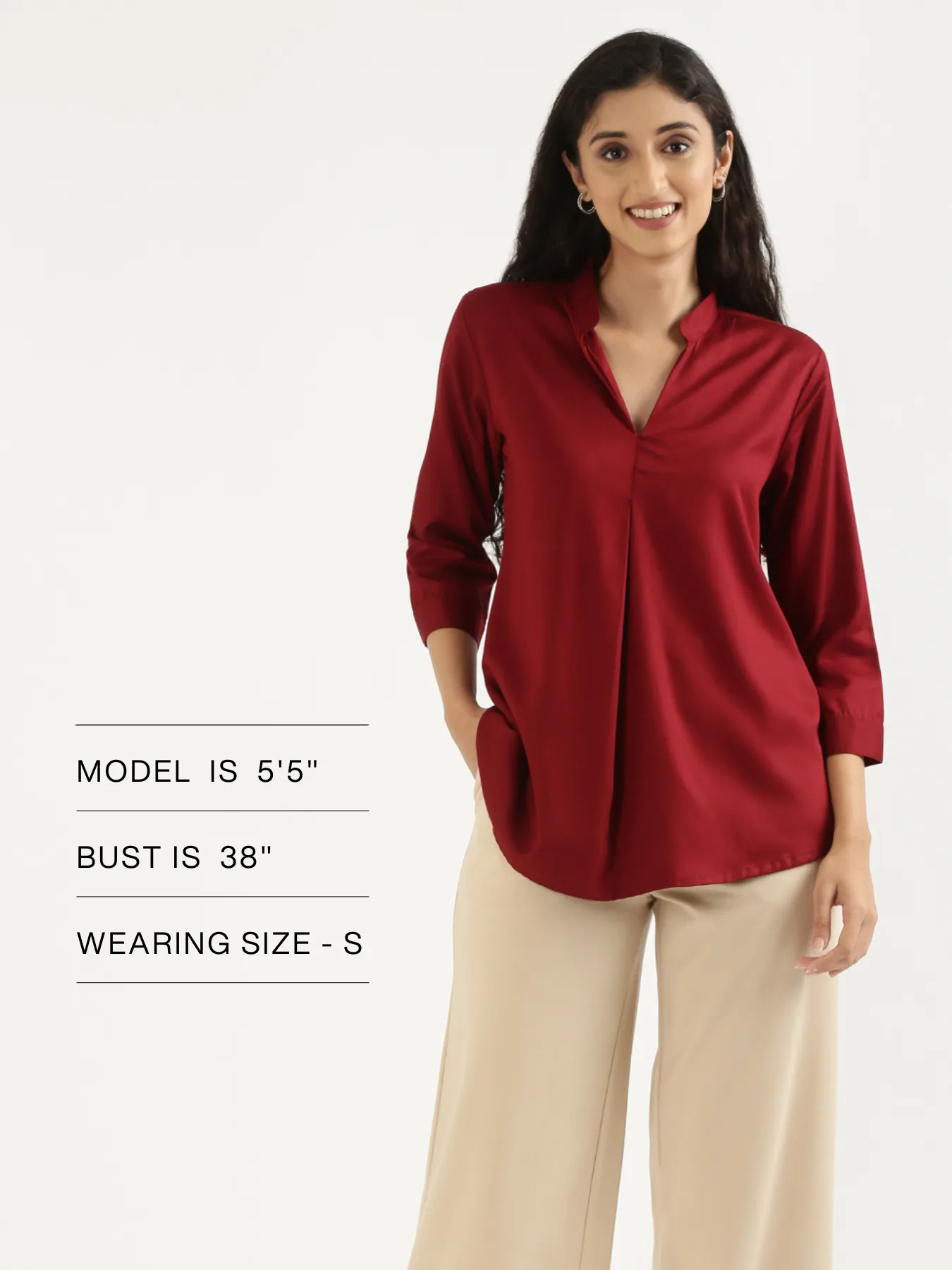 Maroon Viscose Pleated Top