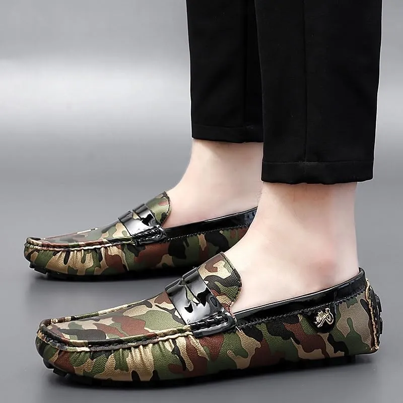 Men's Loafers Colorful Vegan Leather Penny Driving Loafers Flat Heel Comfortable Slip Resistant Casual Slip-ons