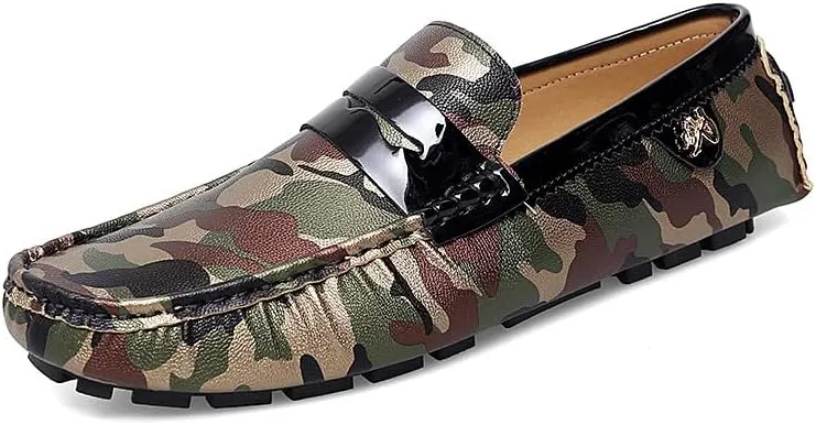 Men's Loafers Colorful Vegan Leather Penny Driving Loafers Flat Heel Comfortable Slip Resistant Casual Slip-ons
