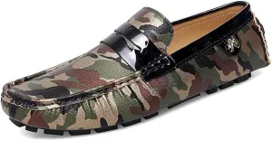 Men's Loafers Colorful Vegan Leather Penny Driving Loafers Flat Heel Comfortable Slip Resistant Casual Slip-ons
