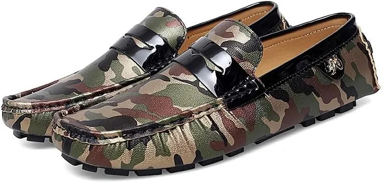 Men's Loafers Colorful Vegan Leather Penny Driving Loafers Flat Heel Comfortable Slip Resistant Casual Slip-ons