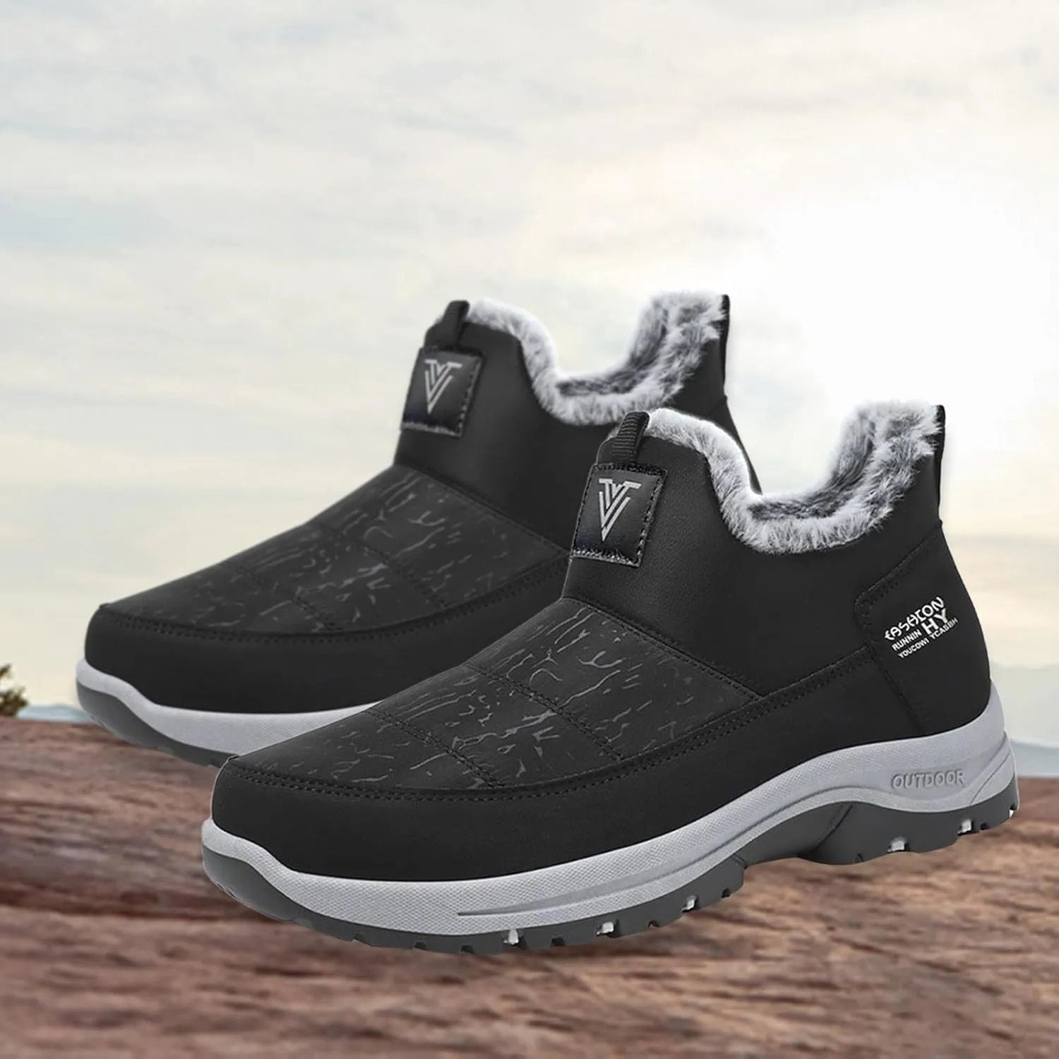 Men's Shoes Winter Snow Boots Cotton-Padded Slip on Casual Warm Winter Walking Shoes for Men