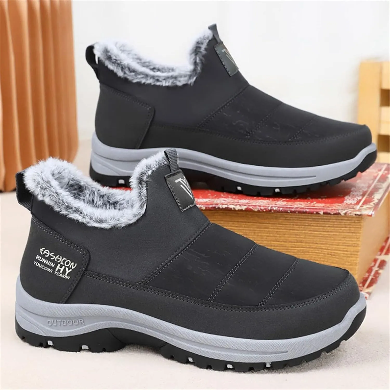 Men's Shoes Winter Snow Boots Cotton-Padded Slip on Casual Warm Winter Walking Shoes for Men