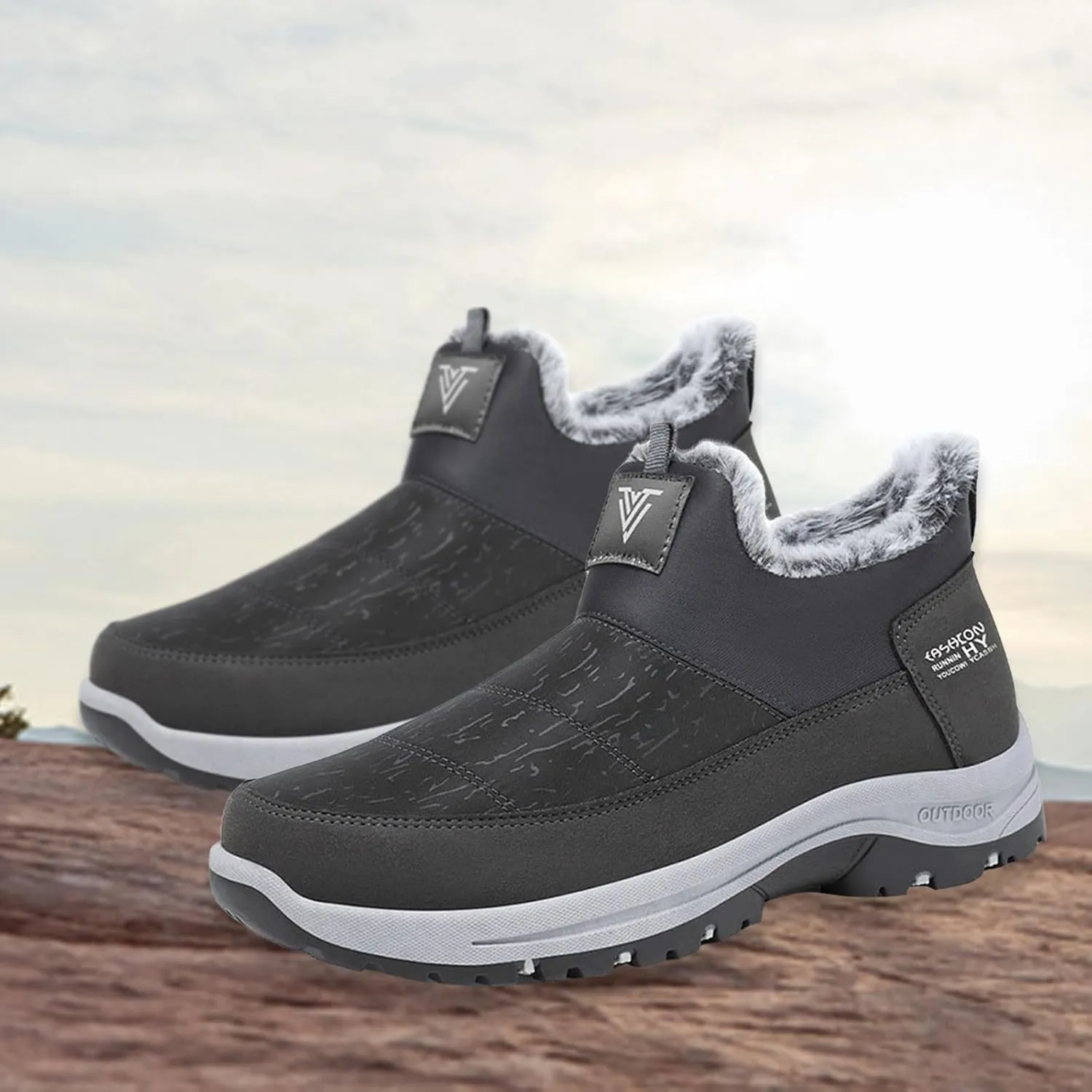 Men's Shoes Winter Snow Boots Cotton-Padded Slip on Casual Warm Winter Walking Shoes for Men