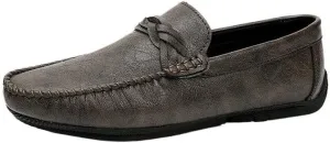 Men's Vegan Leather Loafers - Classic Round Toe Solid Color Driving Loafers with Flexible Flat Heel, Slip-Resistant Slip-Ons