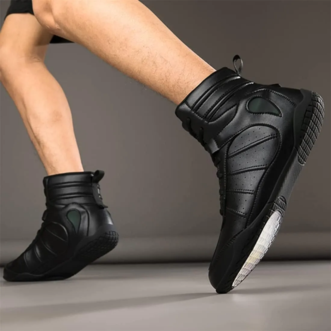 Men's Wrestling Shoe, Extra Wide Bodybuilding Weightlifting Wrestling Shoes Breathable Kickboxing Sparring Trainers Leather Boxing Boots for Boy Youth