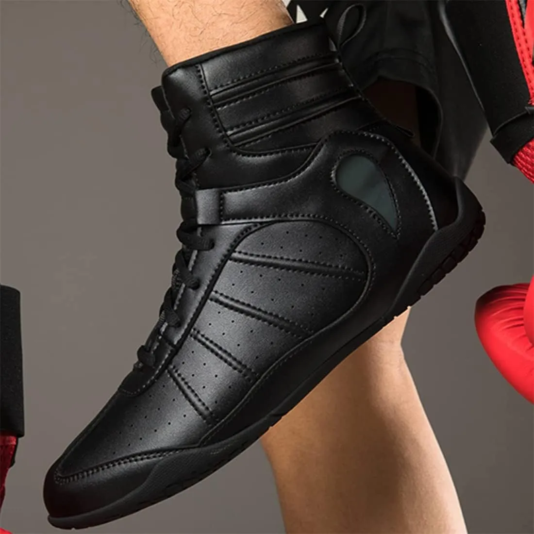 Men's Wrestling Shoe, Extra Wide Bodybuilding Weightlifting Wrestling Shoes Breathable Kickboxing Sparring Trainers Leather Boxing Boots for Boy Youth