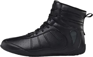 Men's Wrestling Shoe, Extra Wide Bodybuilding Weightlifting Wrestling Shoes Breathable Kickboxing Sparring Trainers Leather Boxing Boots for Boy Youth
