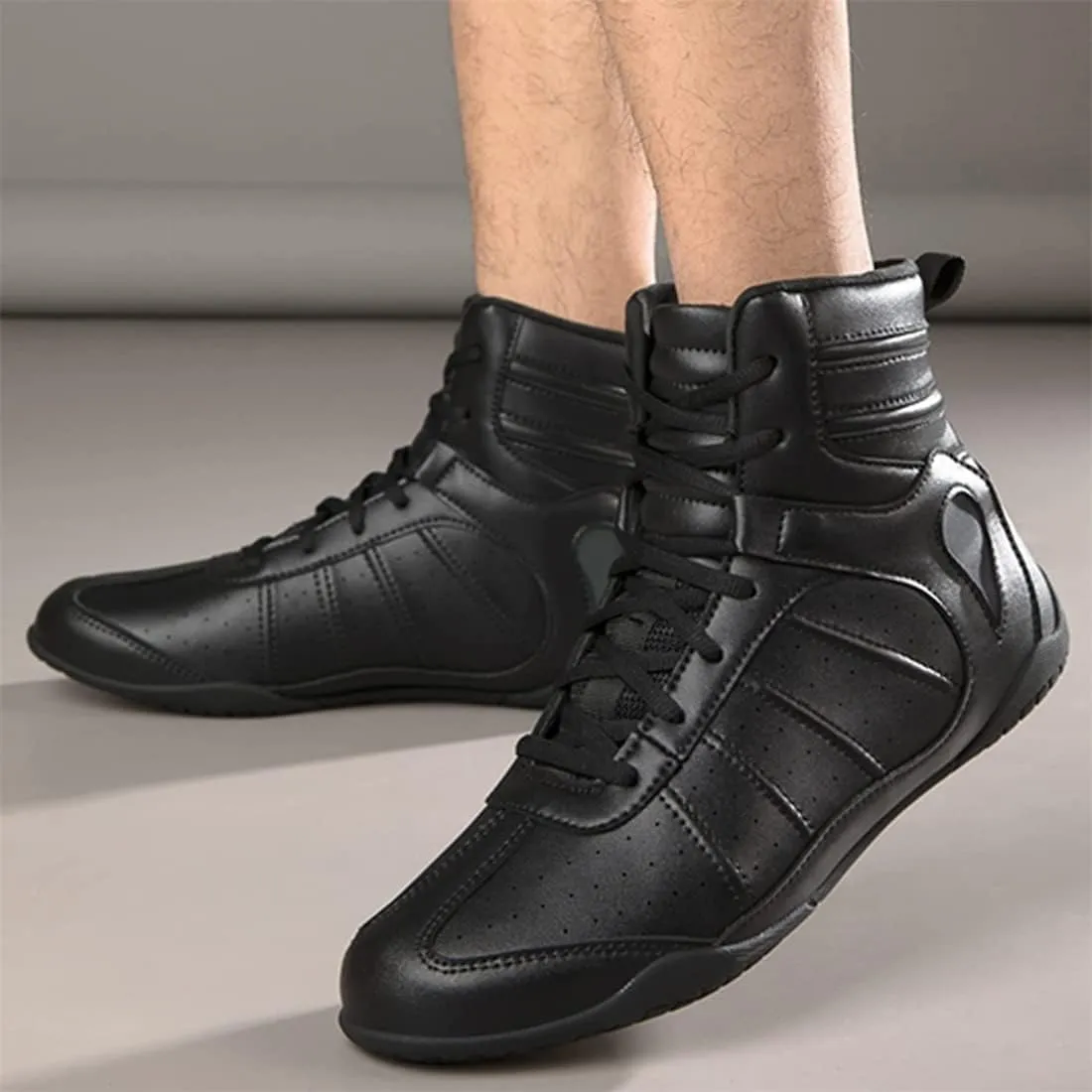 Men's Wrestling Shoe, Extra Wide Bodybuilding Weightlifting Wrestling Shoes Breathable Kickboxing Sparring Trainers Leather Boxing Boots for Boy Youth