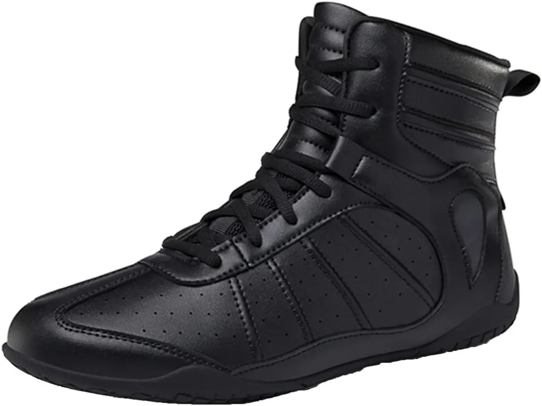 Men's Wrestling Shoe, Extra Wide Bodybuilding Weightlifting Wrestling Shoes Breathable Kickboxing Sparring Trainers Leather Boxing Boots for Boy Youth