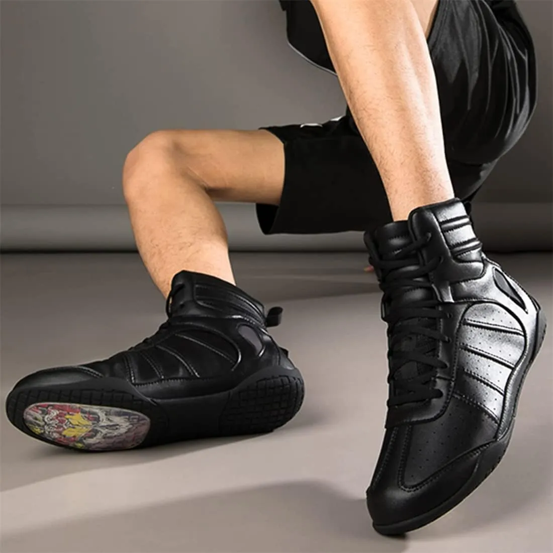 Men's Wrestling Shoe, Extra Wide Bodybuilding Weightlifting Wrestling Shoes Breathable Kickboxing Sparring Trainers Leather Boxing Boots for Boy Youth