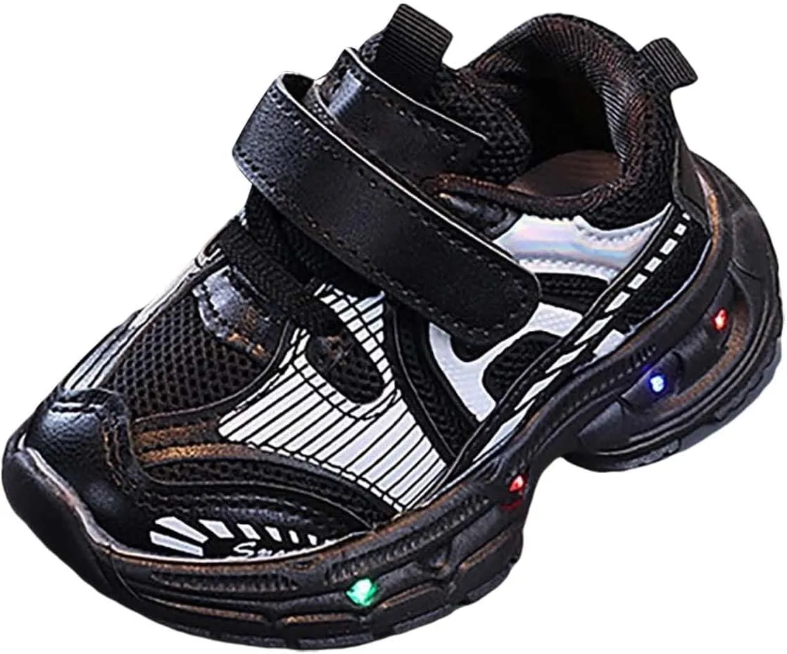 Mesh Glitter Open Toe Sneakers for Toddler Baby Boys Girls Infant Light Up Breathable First Walking Shoes Non Slip