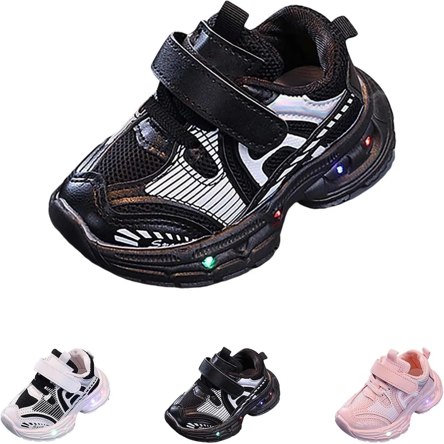 Mesh Glitter Open Toe Sneakers for Toddler Baby Boys Girls Infant Light Up Breathable First Walking Shoes Non Slip