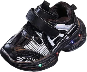 Mesh Glitter Open Toe Sneakers for Toddler Baby Boys Girls Infant Light Up Breathable First Walking Shoes Non Slip