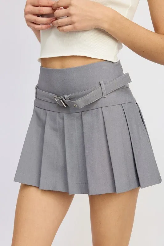 Mini Pleated Skirt With Belt