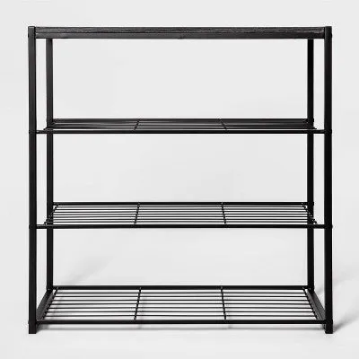 Open Box - 4 Tier Shoe Rack Black Metal with Black Oak Wood - Brightroom