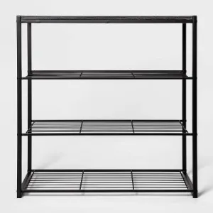Open Box - 4 Tier Shoe Rack Black Metal with Black Oak Wood - Brightroom