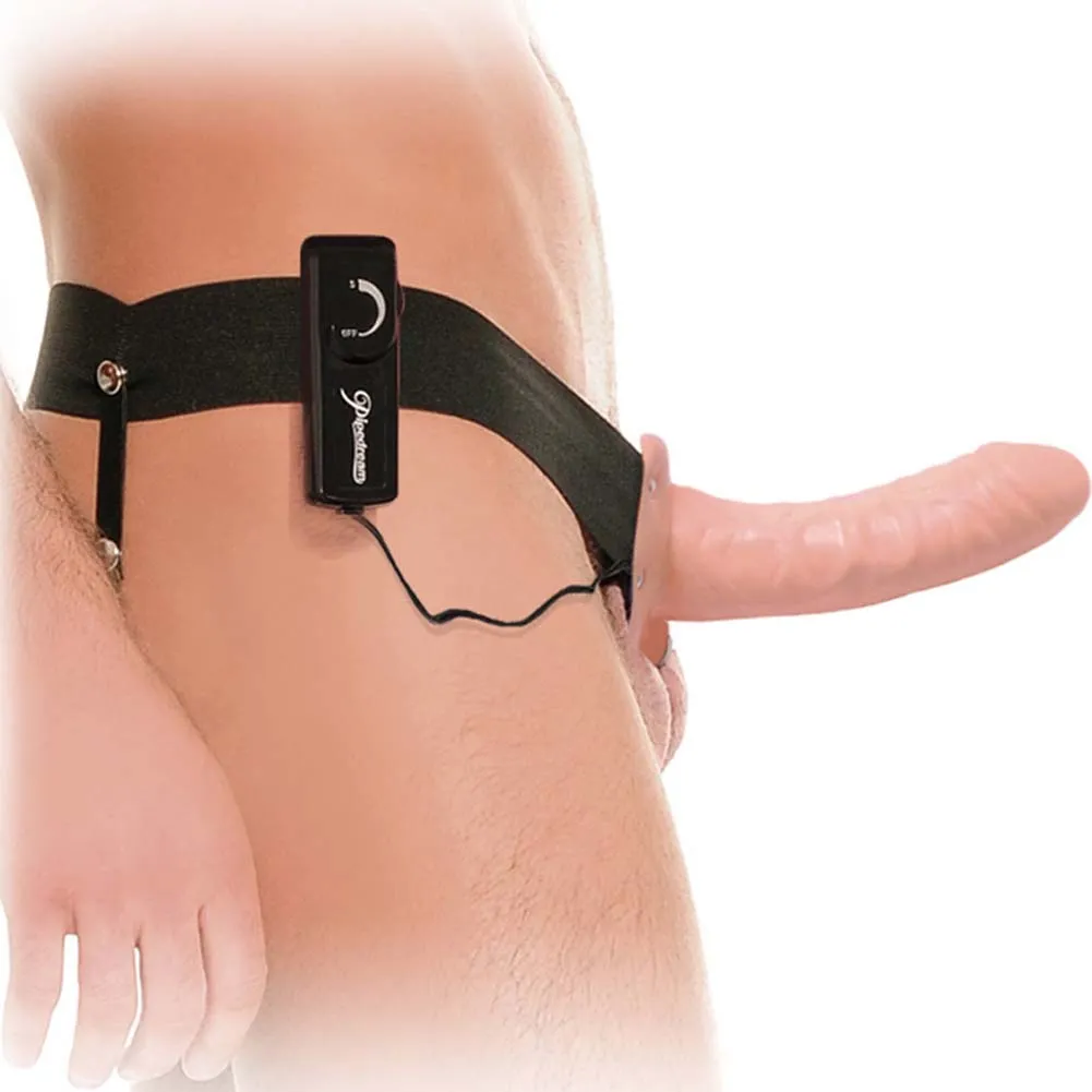 Pipedream Fetish Fantasy Series Vibrating Hollow Strap On for Him or Her 6 inch Flesh