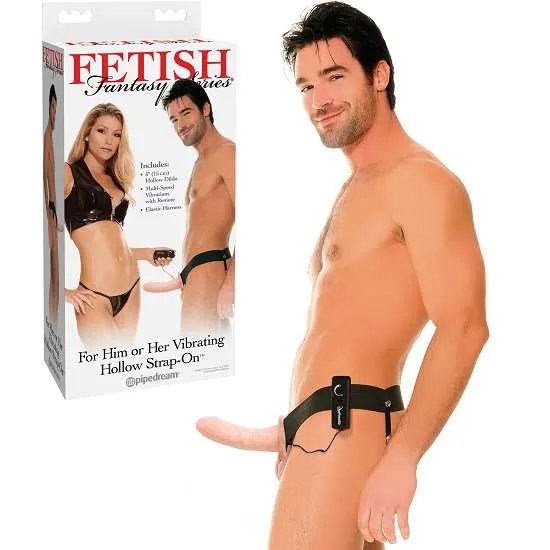 Pipedream Fetish Fantasy Series Vibrating Hollow Strap On for Him or Her 6 inch Flesh