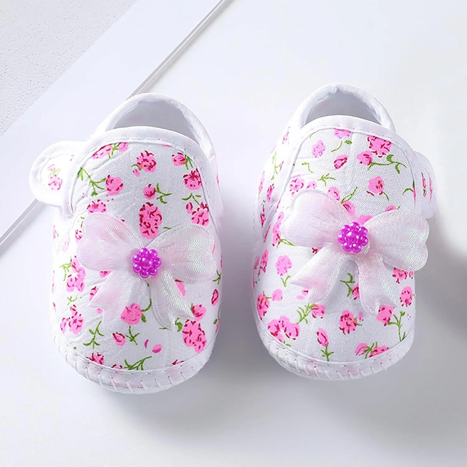 Prewalker Baby Girls Cute Dress Up Shoes Infant Soft Flower Bowknot Flat Slipper Toddler Slip On Mary Jane Sandals