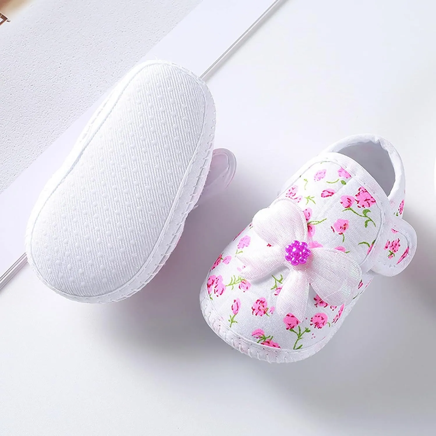 Prewalker Baby Girls Cute Dress Up Shoes Infant Soft Flower Bowknot Flat Slipper Toddler Slip On Mary Jane Sandals