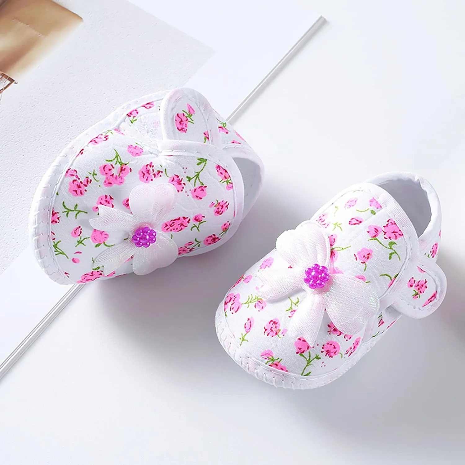 Prewalker Baby Girls Cute Dress Up Shoes Infant Soft Flower Bowknot Flat Slipper Toddler Slip On Mary Jane Sandals
