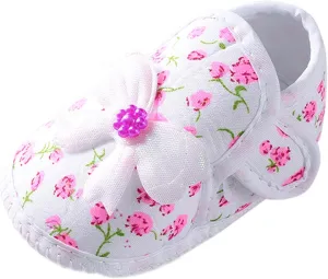 Prewalker Baby Girls Cute Dress Up Shoes Infant Soft Flower Bowknot Flat Slipper Toddler Slip On Mary Jane Sandals