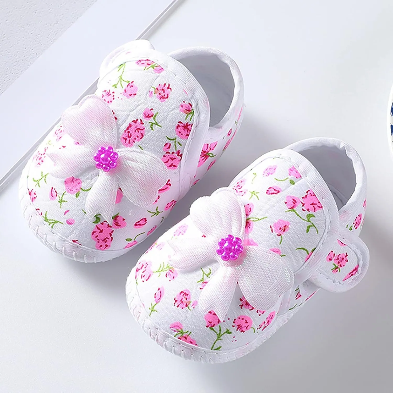 Prewalker Baby Girls Cute Dress Up Shoes Infant Soft Flower Bowknot Flat Slipper Toddler Slip On Mary Jane Sandals