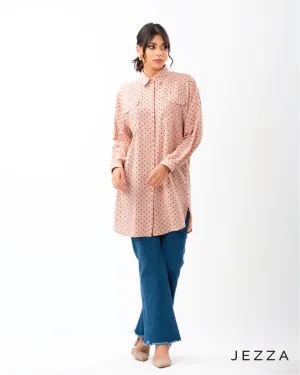 Printed Button-Up Below-Hip Top 62291