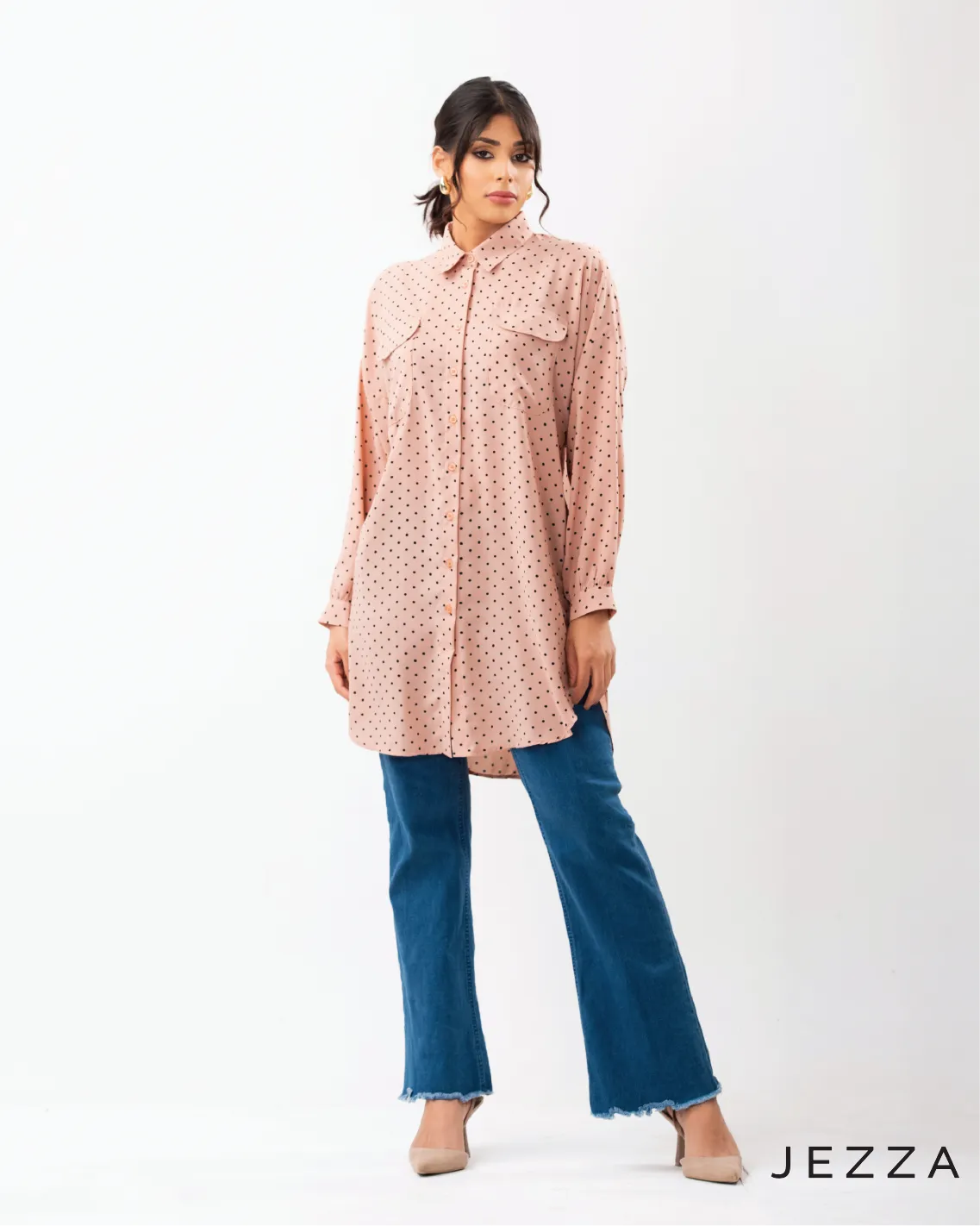 Printed Button-Up Below-Hip Top 62291