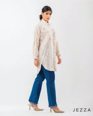 Printed Button-Up Below-Hip Top 62292
