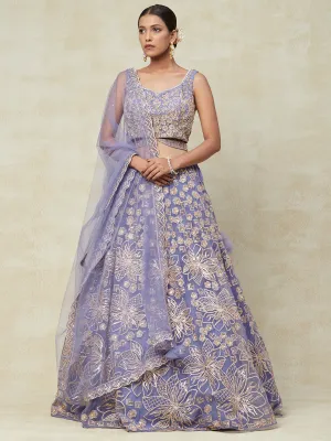 Purple Net Lehenga With Kadai Handwork