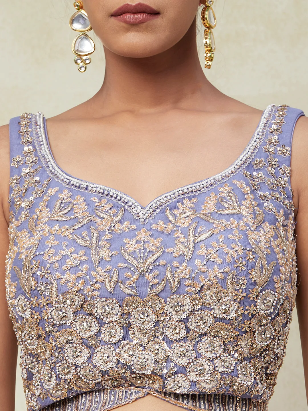 Purple Net Lehenga With Kadai Handwork