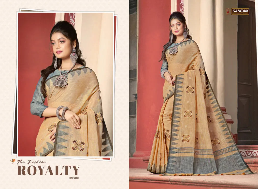 Sangam Prints Launched Vintage Handloom Linen Cotton Casual Wear Sarees