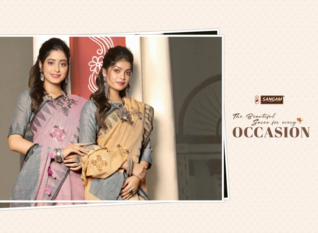 Sangam Prints Launched Vintage Handloom Linen Cotton Casual Wear Sarees