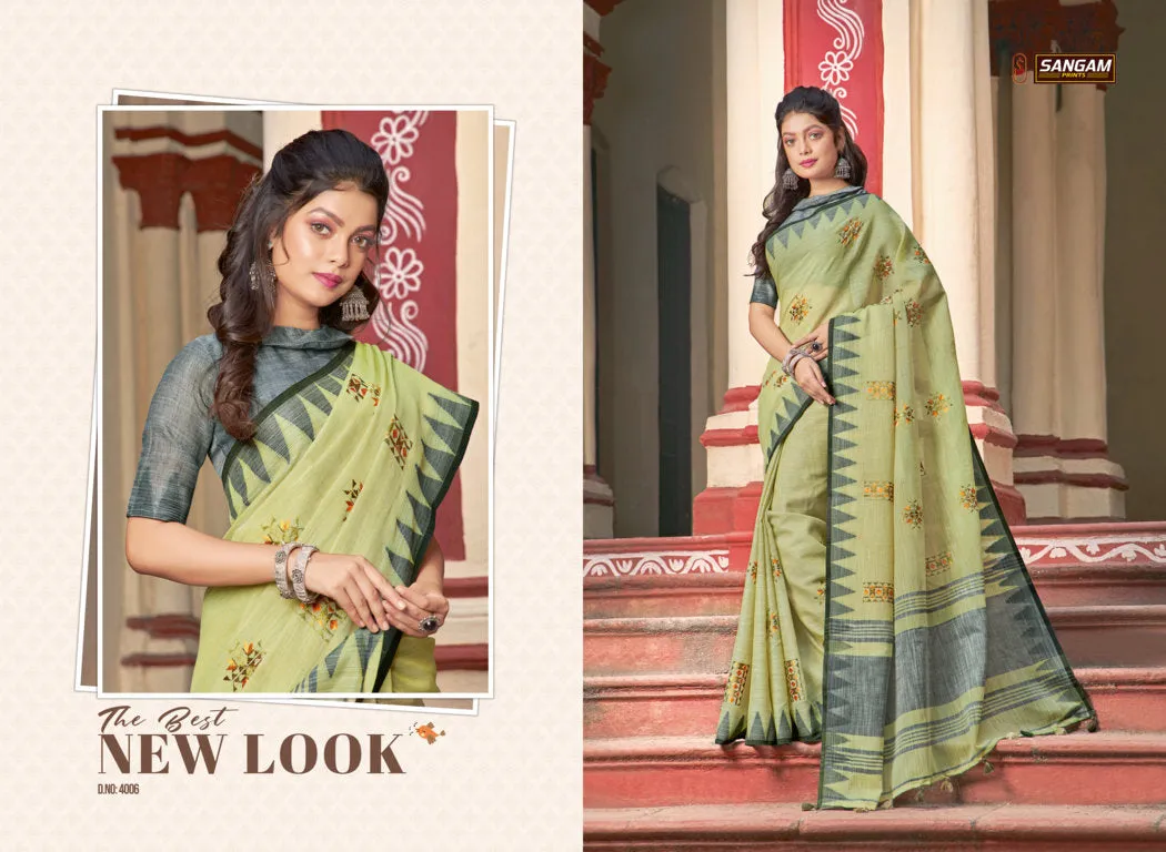 Sangam Prints Launched Vintage Handloom Linen Cotton Casual Wear Sarees