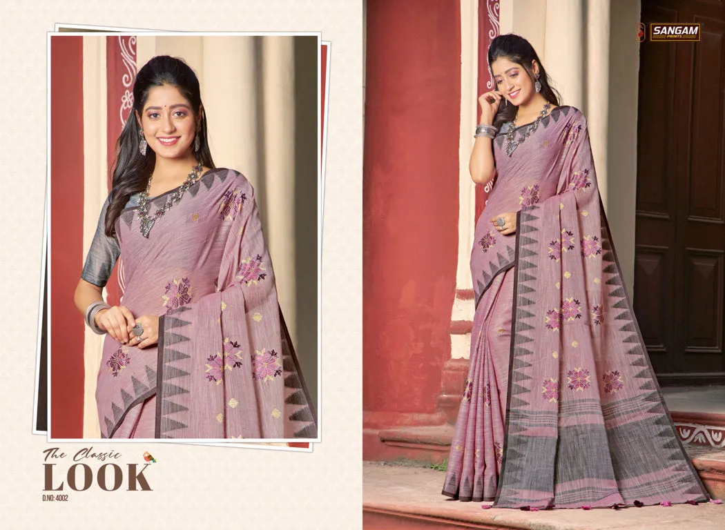 Sangam Prints Launched Vintage Handloom Linen Cotton Casual Wear Sarees