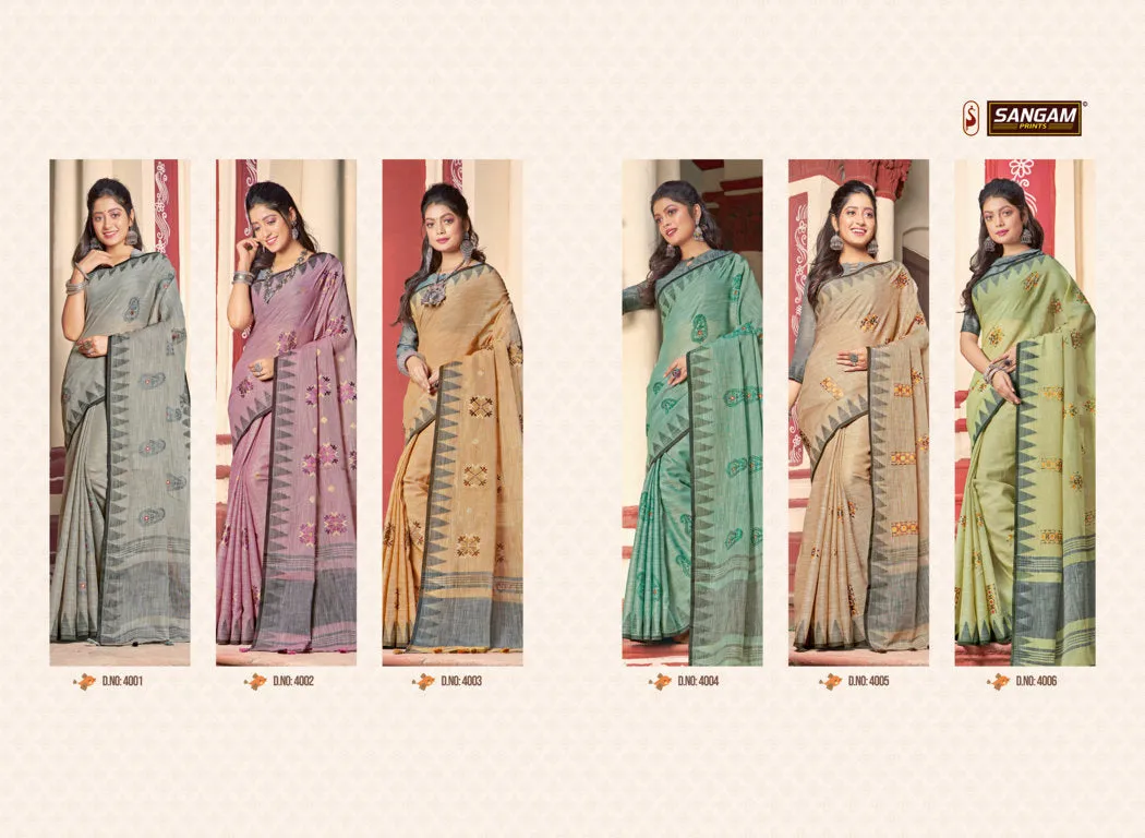 Sangam Prints Launched Vintage Handloom Linen Cotton Casual Wear Sarees
