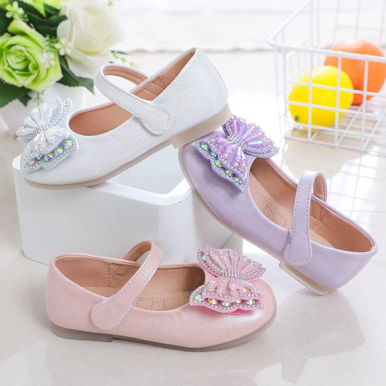 Sequins Bowknot Mary Jane Flats for Girls Party Wedding Ballerina Shoes Ballet Dance Performance Kids Slip On