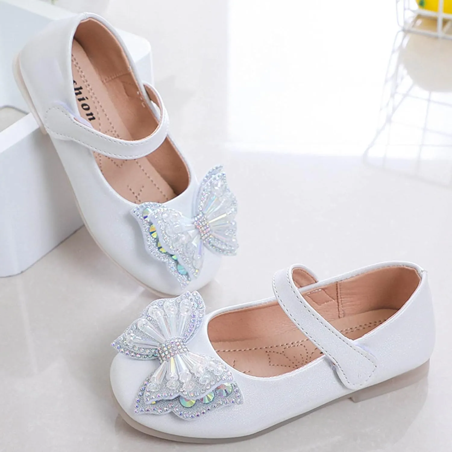 Sequins Bowknot Mary Jane Flats for Girls Party Wedding Ballerina Shoes Ballet Dance Performance Kids Slip On
