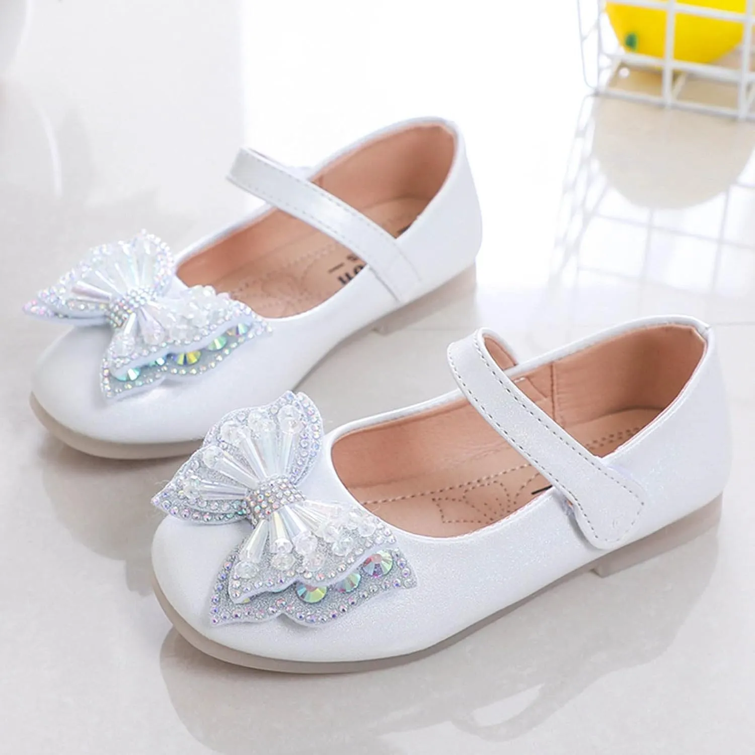 Sequins Bowknot Mary Jane Flats for Girls Party Wedding Ballerina Shoes Ballet Dance Performance Kids Slip On