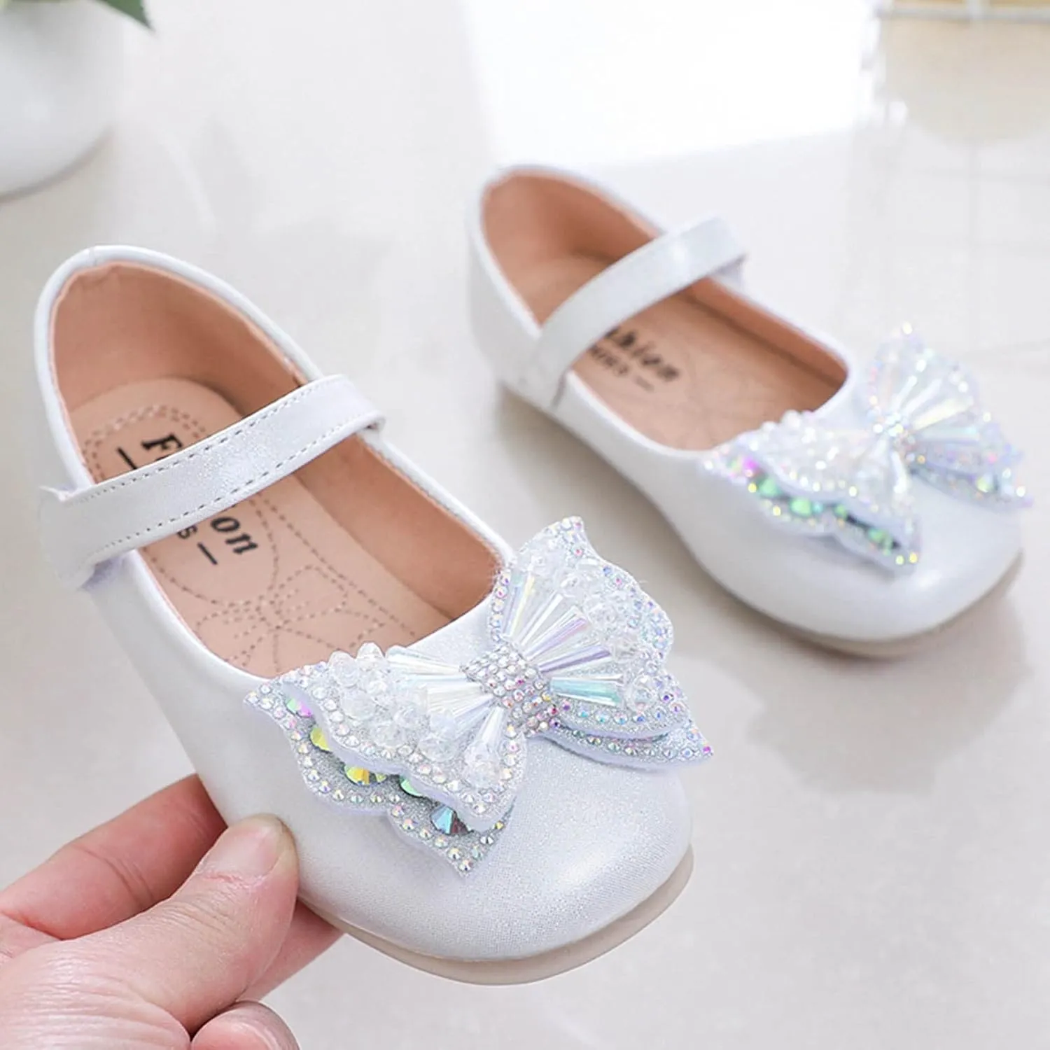 Sequins Bowknot Mary Jane Flats for Girls Party Wedding Ballerina Shoes Ballet Dance Performance Kids Slip On
