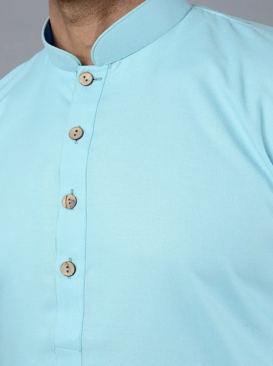 Sky Blue Solid Cotton Blend Kurta | The Kurta Company