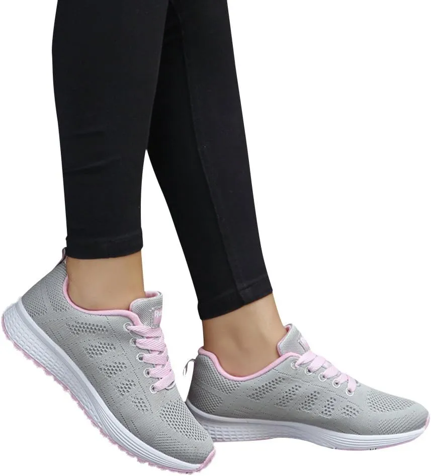 Sneakers for Women Casual Mesh Breathable Lace Up Walking Mens Running Shoes Wide Width Shoes Casual Brown Sneakers White Tennis Shoe Trainers Shoe