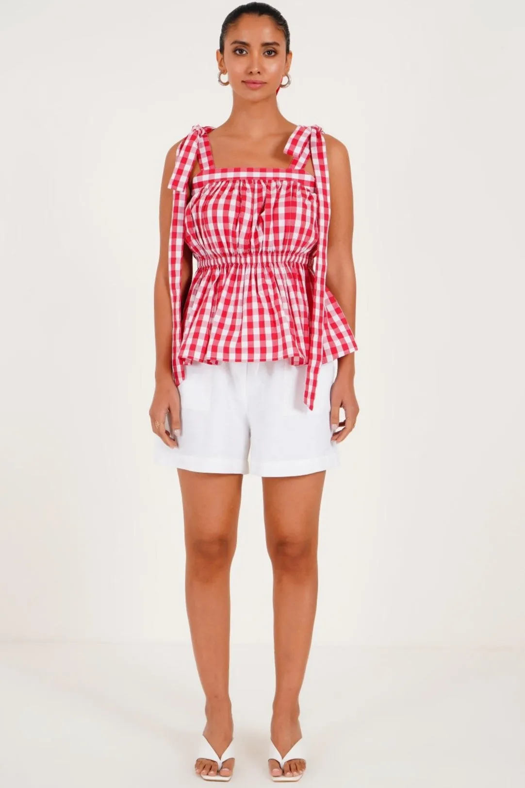 Strappy Peplum Gingham Top
